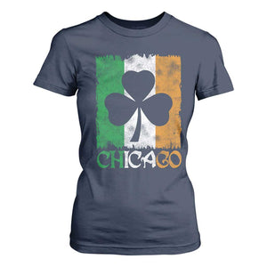 Chicago IL St Patricks Day T Shirt For Women Distressed Shamrock Vintage Irish Flag TS11 Navy Print Your Wear