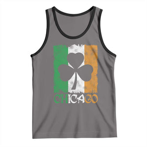Chicago IL St Patricks Day Tank Top Distressed Shamrock Vintage Irish Flag TS11 Deep Heather Black Print Your Wear