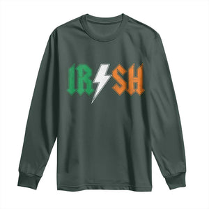 Funny Irish Rocker St Patricks Day Lightning Bolt Rock Music Lover Long Sleeve Shirt TS11 Dark Forest Green Print Your Wear