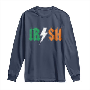 Funny Irish Rocker St Patricks Day Lightning Bolt Rock Music Lover Long Sleeve Shirt TS11 Navy Print Your Wear
