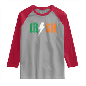 Funny Irish Rocker St Patricks Day Lightning Bolt Rock Music Lover Raglan Shirt TS11 Sport Gray Red Print Your Wear