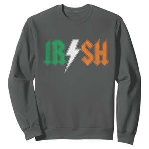 Funny Irish Rocker St Patricks Day Lightning Bolt Rock Music Lover Sweatshirt TS11 Dark Heather Print Your Wear