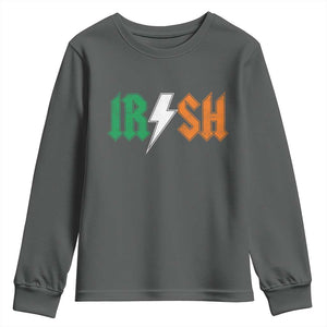 Funny Irish Rocker St Patricks Day Lightning Bolt Rock Music Lover Youth Sweatshirt TS11 Dark Heather Print Your Wear