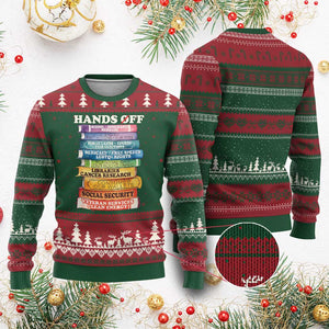 Hands Off Ugly Christmas Sweater Social Security And Medicare Protest Colorful Books TS11 Red Green Print Your Wear