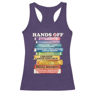 Hands Off Racerback Tank Top Social Security And Medicare Protest Colorful Books TS11 Purple Print Your Wear