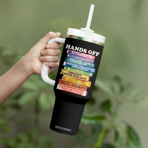 Hands Off Tumbler With Handle Social Security And Medicare Protest Colorful Books TS11 Print Your Wear
