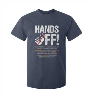 Hands Off T Shirt For Kid Social Security And Medicare Protest Vintage Hand Print TS11 Navy Print Your Wear