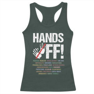 Hands Off Racerback Tank Top Social Security And Medicare Protest Vintage Hand Print TS11 Dark Forest Green Print Your Wear