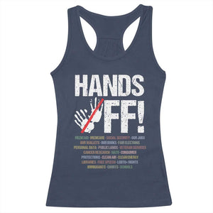 Hands Off Racerback Tank Top Social Security And Medicare Protest Vintage Hand Print TS11 Navy Print Your Wear