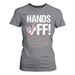 Hands Off T Shirt For Women Social Security And Medicare Protest Vintage Hand Print TS11 Charcoal Print Your Wear