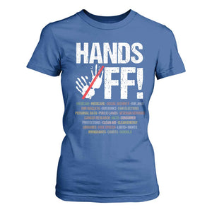 Hands Off T Shirt For Women Social Security And Medicare Protest Vintage Hand Print TS11 Royal Blue Print Your Wear