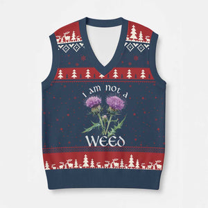 Funny Scottish Thistle I Am Not A Weed V-Neck Knit Sweater Vest TS11 Navy Red Print Your Wear