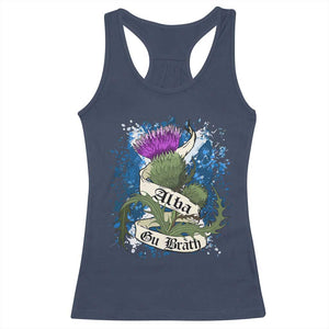 Alba Gu Brath Racerback Tank Top Vintage Thistle Flower Scottish Scotland Flag Saltire TS11 Navy Print Your Wear