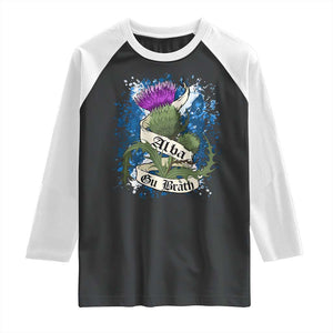 Alba Gu Brath Raglan Shirt Vintage Thistle Flower Scottish Scotland Flag Saltire TS11 Black White Print Your Wear