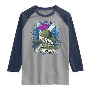 Alba Gu Brath Raglan Shirt Vintage Thistle Flower Scottish Scotland Flag Saltire TS11 Sport Gray Navy Print Your Wear