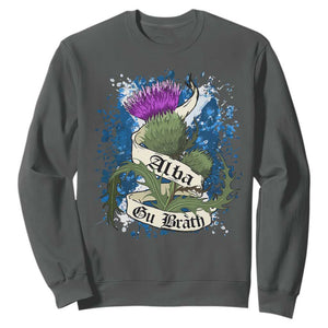 Alba Gu Brath Sweatshirt Vintage Thistle Flower Scottish Scotland Flag Saltire TS11 Dark Heather Print Your Wear