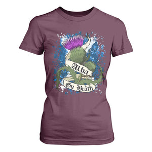 Alba Gu Brath T Shirt For Women Vintage Thistle Flower Scottish Scotland Flag Saltire TS11 Maroon Print Your Wear