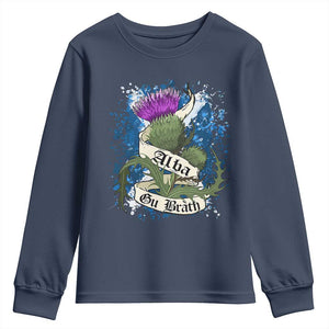 Alba Gu Brath Youth Sweatshirt Vintage Thistle Flower Scottish Scotland Flag Saltire TS11 Navy Print Your Wear