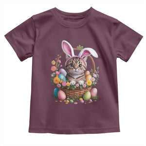 Funny Easter Day Cat Bunny Ears Egg Basket Toddler T Shirt TS11 Maroon Print Your Wear