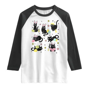 Funny Black Cat With Bunny Eggs Easter Day Raglan Shirt TS11 White Black Print Your Wear