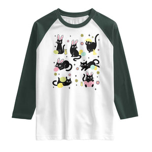 Funny Black Cat With Bunny Eggs Easter Day Raglan Shirt TS11 White Dark Forest Green Print Your Wear