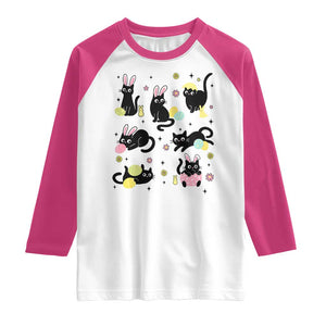 Funny Black Cat With Bunny Eggs Easter Day Raglan Shirt TS11 White Heliconia Print Your Wear