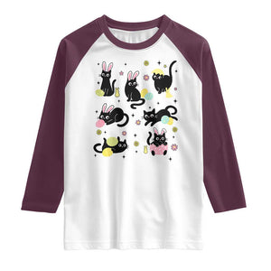 Funny Black Cat With Bunny Eggs Easter Day Raglan Shirt TS11 White Maroon Print Your Wear