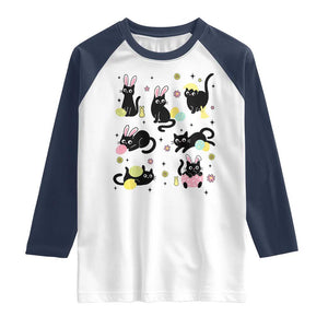 Funny Black Cat With Bunny Eggs Easter Day Raglan Shirt TS11 White Navy Print Your Wear