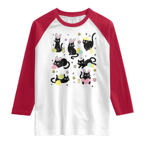 Funny Black Cat With Bunny Eggs Easter Day Raglan Shirt TS11 White Red Print Your Wear