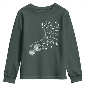 Military Child Month Youth Sweatshirt Brave Enough To Bloom Wherever We Land Dandelion Flowers TS11 Dark Forest Green Print Your Wear