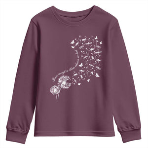 Military Child Month Youth Sweatshirt Brave Enough To Bloom Wherever We Land Dandelion Flowers TS11 Maroon Print Your Wear