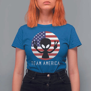Funny 4th Of July Alien T Shirt For Women Team America USA Flag UFO TS11 Royal Blue Print Your Wear