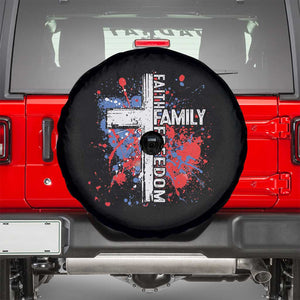 Patriotic Christian Spare Tire Cover Faith Family Freedom Vintage USA Flag Cross 4th Of July TS11 Black Print Your Wear