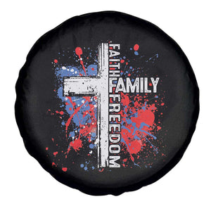 Patriotic Christian Spare Tire Cover Faith Family Freedom Vintage USA Flag Cross 4th Of July TS11 Print Your Wear