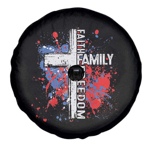 Patriotic Christian Spare Tire Cover Faith Family Freedom Vintage USA Flag Cross 4th Of July TS11 Print Your Wear