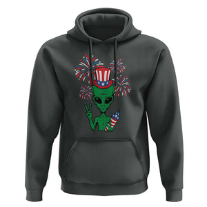Funny Fourth Of July Alien Hoodie American USA Flag Fireworks TS11 Dark Heather Print Your Wear