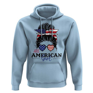 Fourth Of July Hoodie All American Girl USA Flag Independence Day TS11 Light Blue Print Your Wear