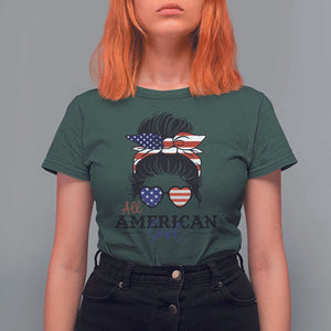Fourth Of July T Shirt For Women All American Girl USA Flag Independence Day TS11 Dark Forest Green Print Your Wear