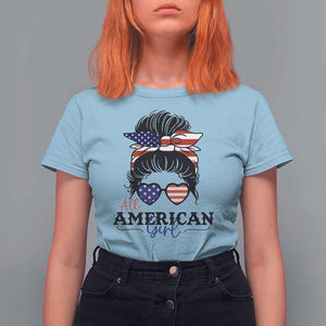 Fourth Of July T Shirt For Women All American Girl USA Flag Independence Day TS11 Light Blue Print Your Wear