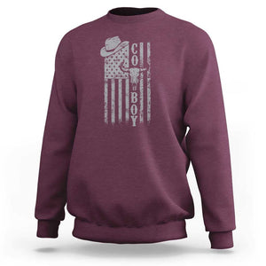 Fourth Of July Western Country Sweatshirt Howdy American Flag Cowboy Texas Rodeo Cow Skull TS11 Maroon Print Your Wear