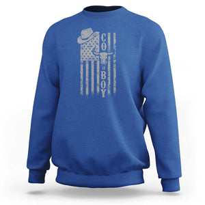 Fourth Of July Western Country Sweatshirt Howdy American Flag Cowboy Texas Rodeo Cow Skull TS11 Royal Blue Print Your Wear