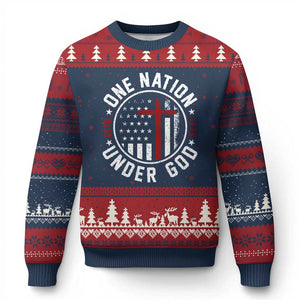 Funny One Nation Under God ESTD 1776 Ugly Christmas Sweater 4th Of July Patriotic Christian TS11 Navy Red Print Your Wear