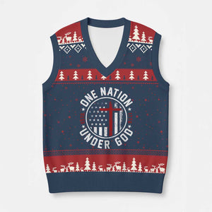 Funny One Nation Under God ESTD 1776 V-Neck Knit Sweater Vest 4th Of July Patriotic Christian TS11 Navy Red Print Your Wear