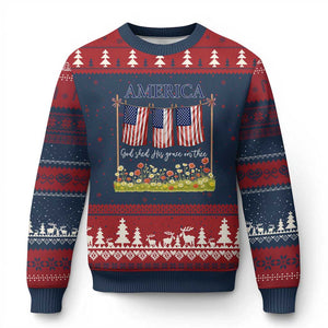 Funny America God Shed His Grace On Thee Ugly Christmas Sweater 4th Of July Christian American Flag TS11 Navy Red Print Your Wear