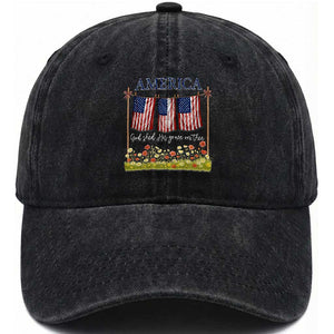 Funny America God Shed His Grace On Thee Washed Cotton Baseball Cap 4th Of July Christian American Flag TS11 Washed Cap Universal Fit Black Print Your Wear