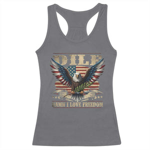 Funny 4th Of July DILF Damn I Love Freedom Racerback Tank Top Bald Eagle American Flag TS11 Charcoal Print Your Wear