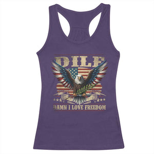 Funny 4th Of July DILF Damn I Love Freedom Racerback Tank Top Bald Eagle American Flag TS11 Purple Print Your Wear