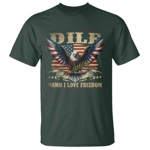 Funny 4th Of July DILF Damn I Love Freedom T Shirt Bald Eagle American Flag TS11 Dark Forest Green Print Your Wear