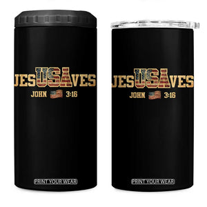 Funny Jesus Saves USA John 3 16 4 in 1 Can Cooler Tumbler Christian 4th Of July Bible Verse TS11 One Size: 16 oz Black Print Your Wear