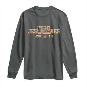 Funny Jesus Saves USA John 3 16 Long Sleeve Shirt Christian 4th Of July Bible Verse TS11 Dark Heather Print Your Wear
